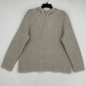 Clio Womens Large Vintage Pullover Hoodie Oatmeal Textured Wool Blend Long Sleev